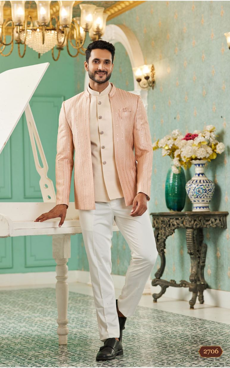 Peach Bandhgala Jodhpuri Suit