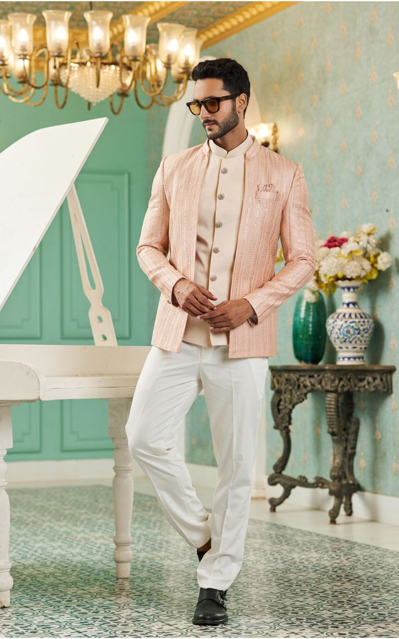 Peach Bandhgala Jodhpuri Suit