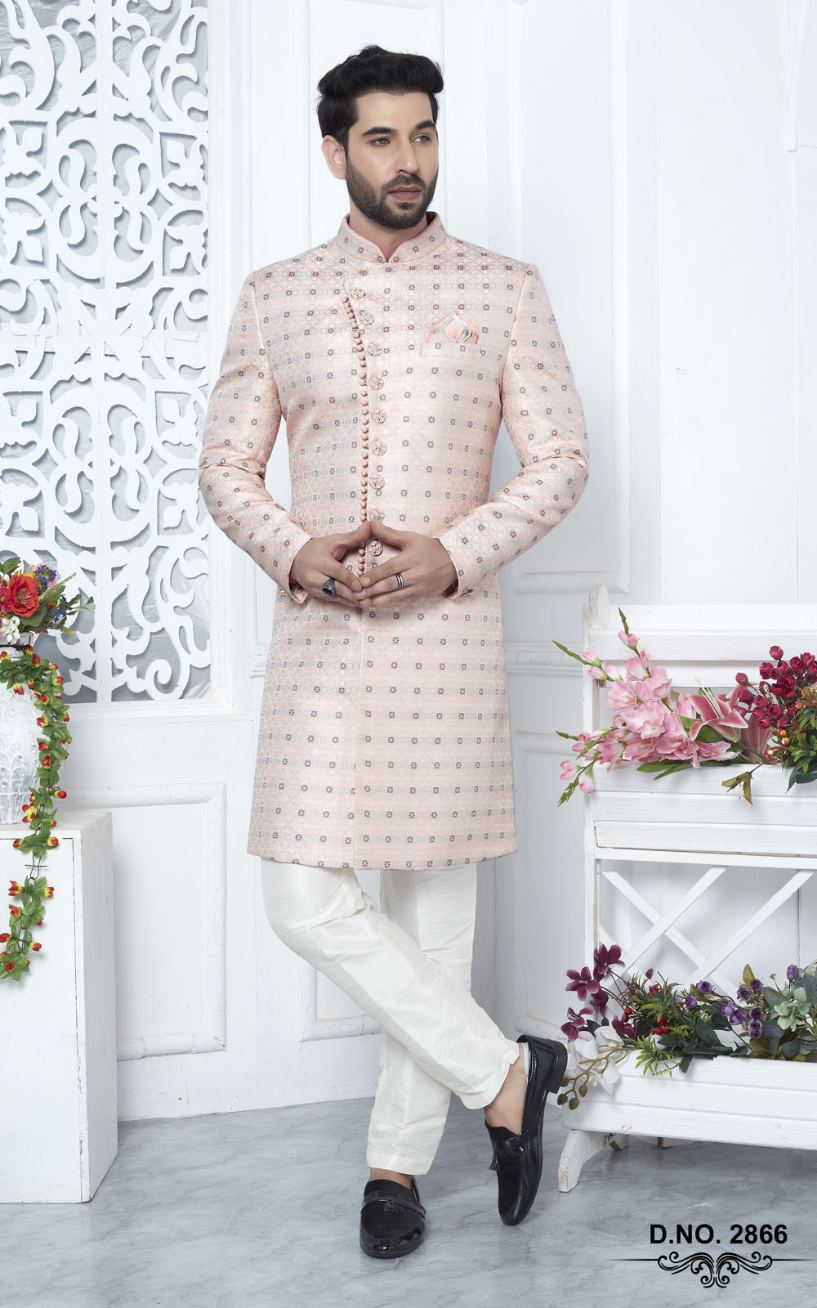 Pink Jacquard Silk Indo-Western