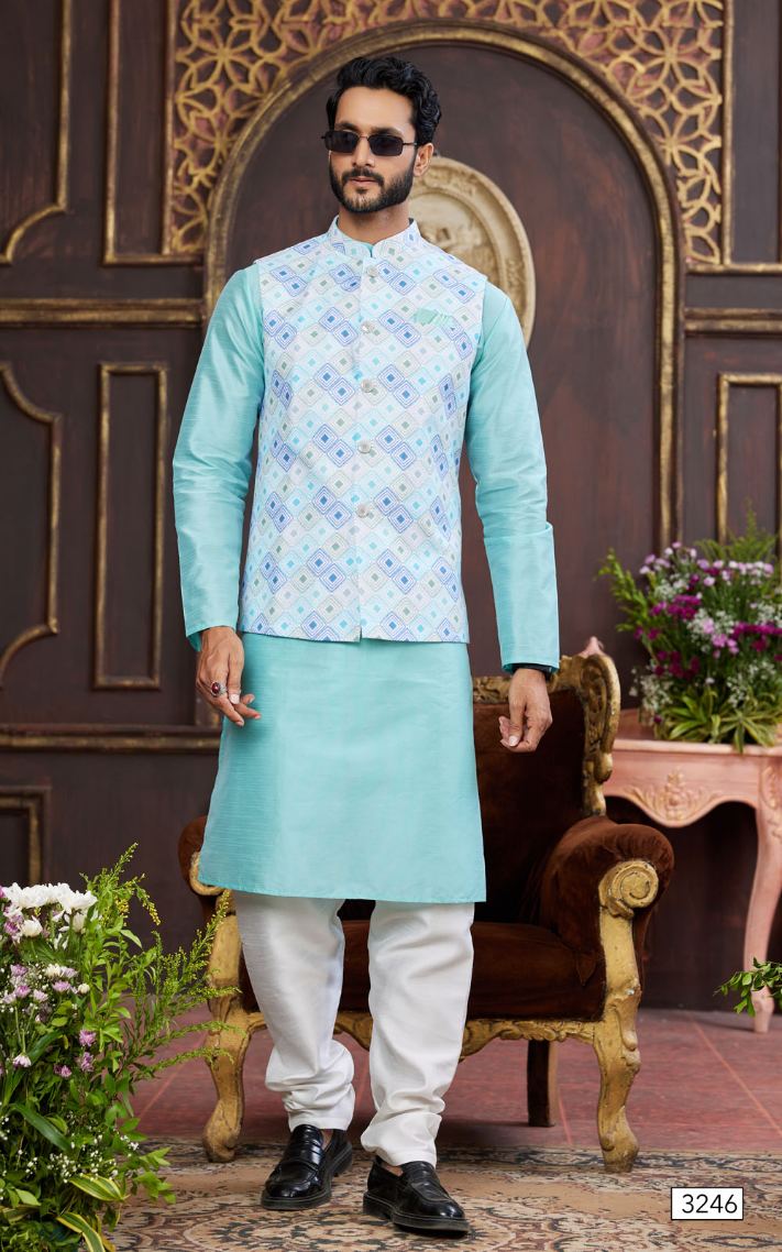 Multi Colour Kurta Pajama 3 Pcs Set