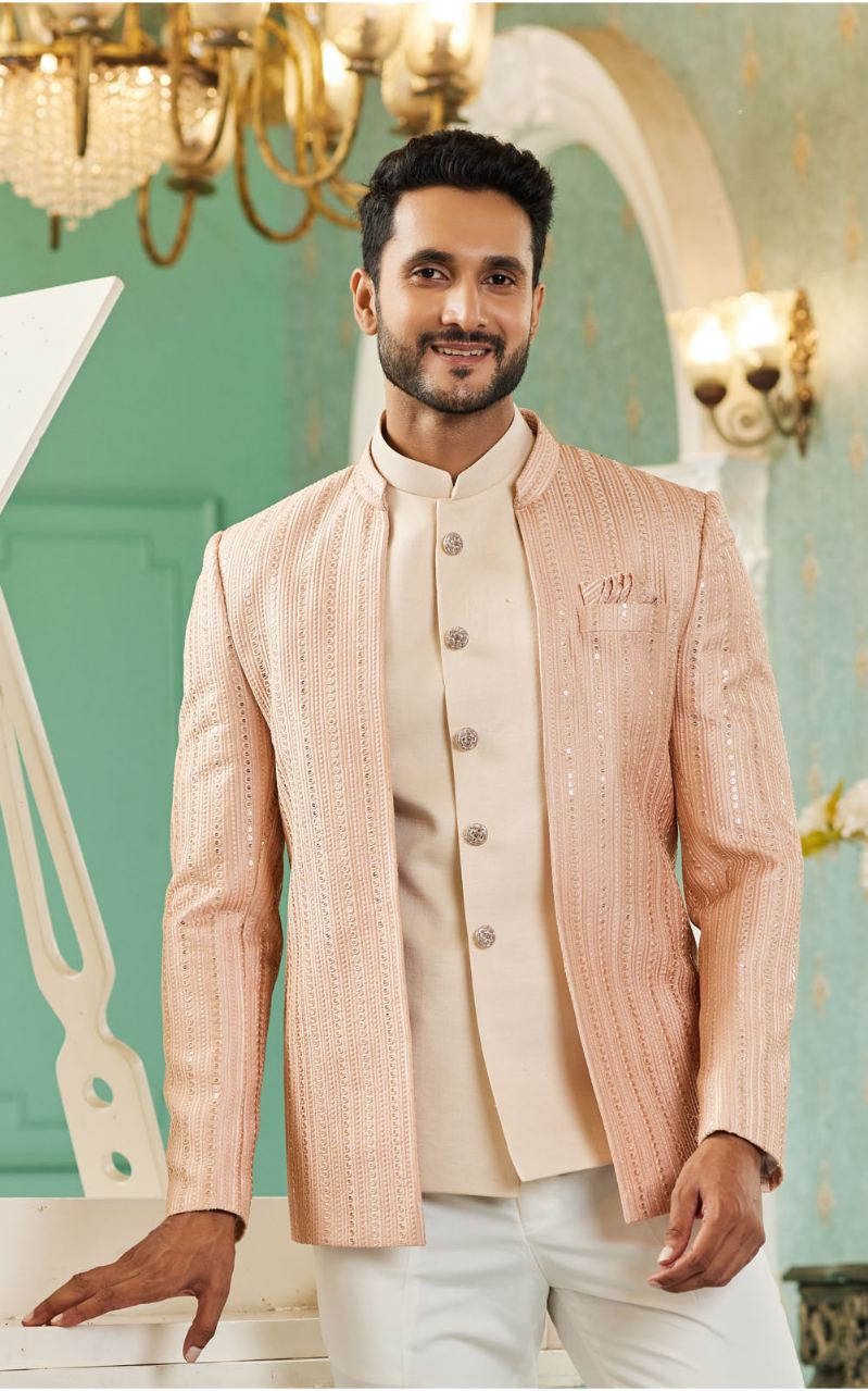 Peach Bandhgala Jodhpuri Suit