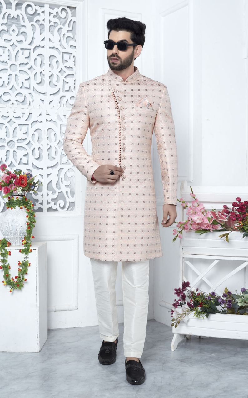 Pink Jacquard Silk Indo-Western