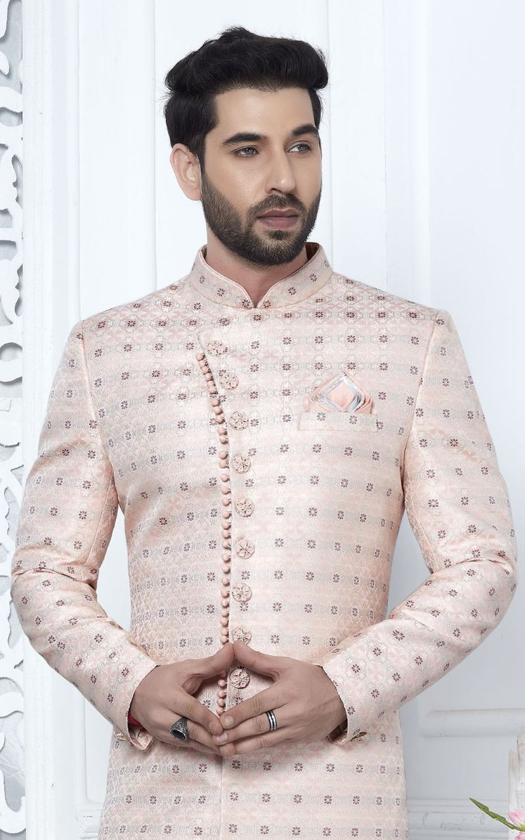 Pink Jacquard Silk Indo-Western