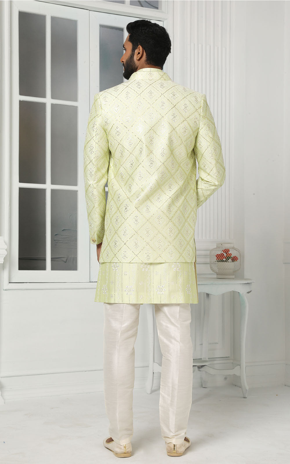 Pista Green Indo-Western With Jacket 3 Pcs Set