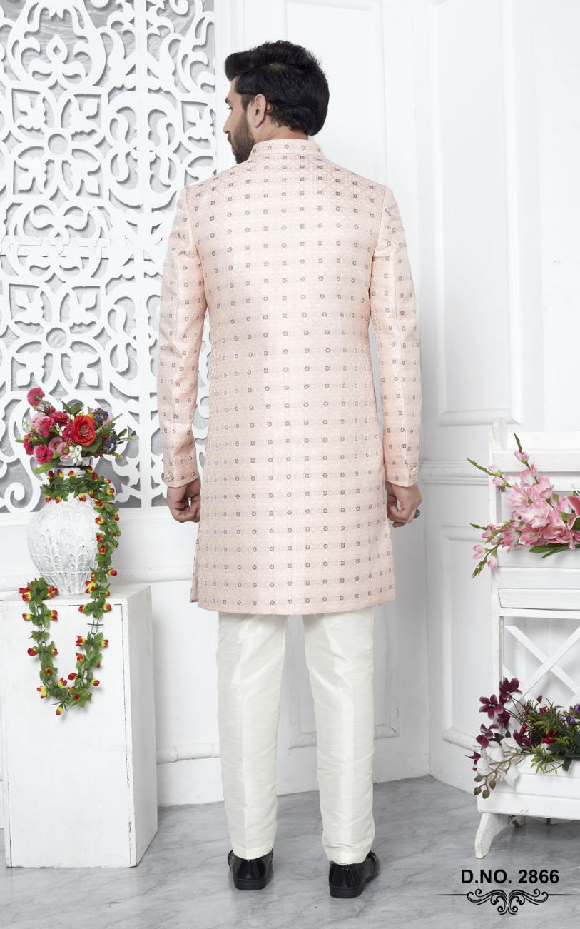 Pink Jacquard Silk Indo-Western
