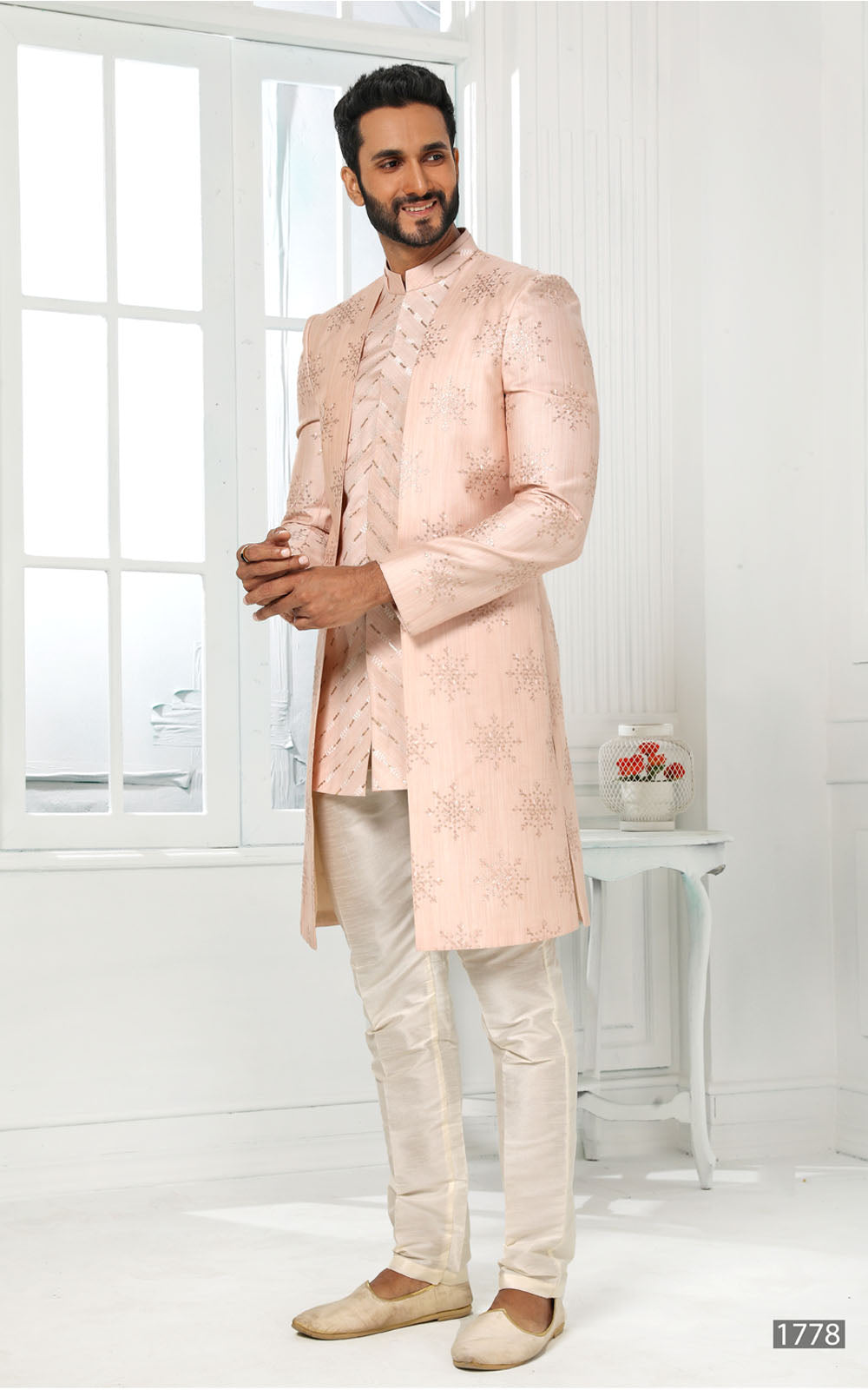 Peach Indo-Western With Jacket 3 Pcs Set