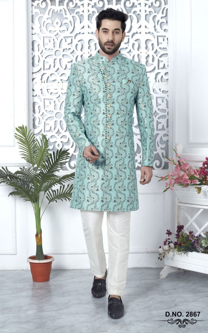 Firozi Jacquard Silk Indo-Western