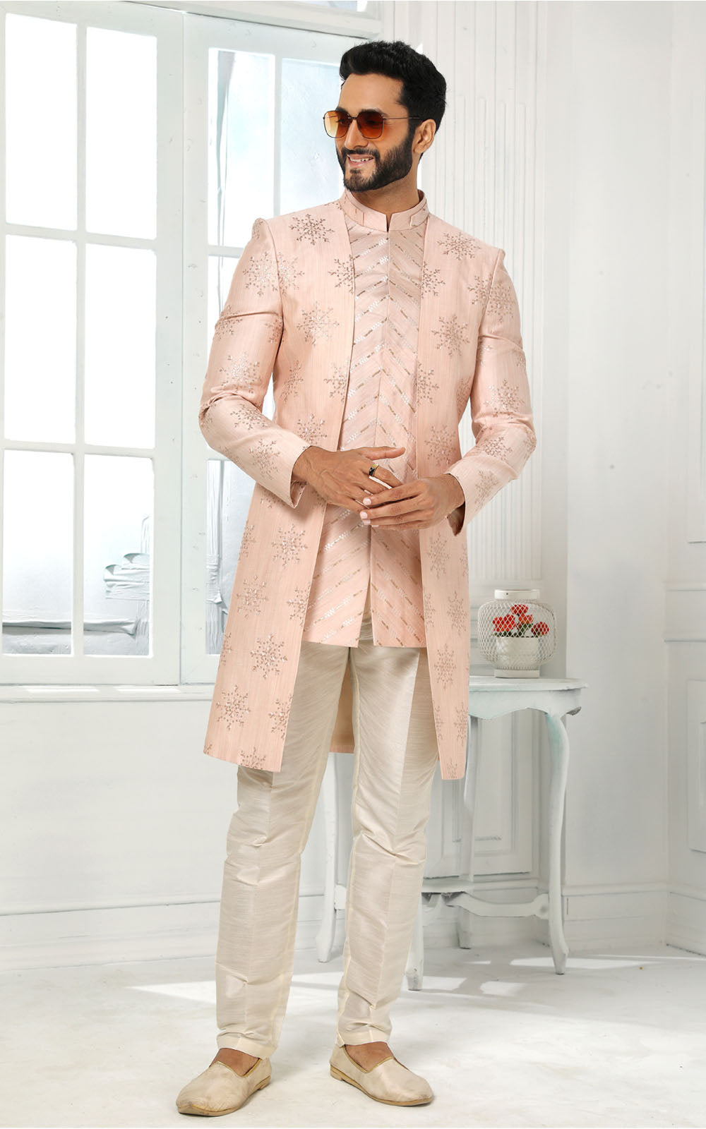 Peach Indo-Western With Jacket 3 Pcs Set