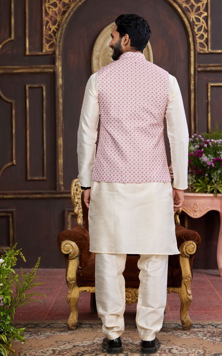 Cream Kurta Pajama 3 Pcs Set