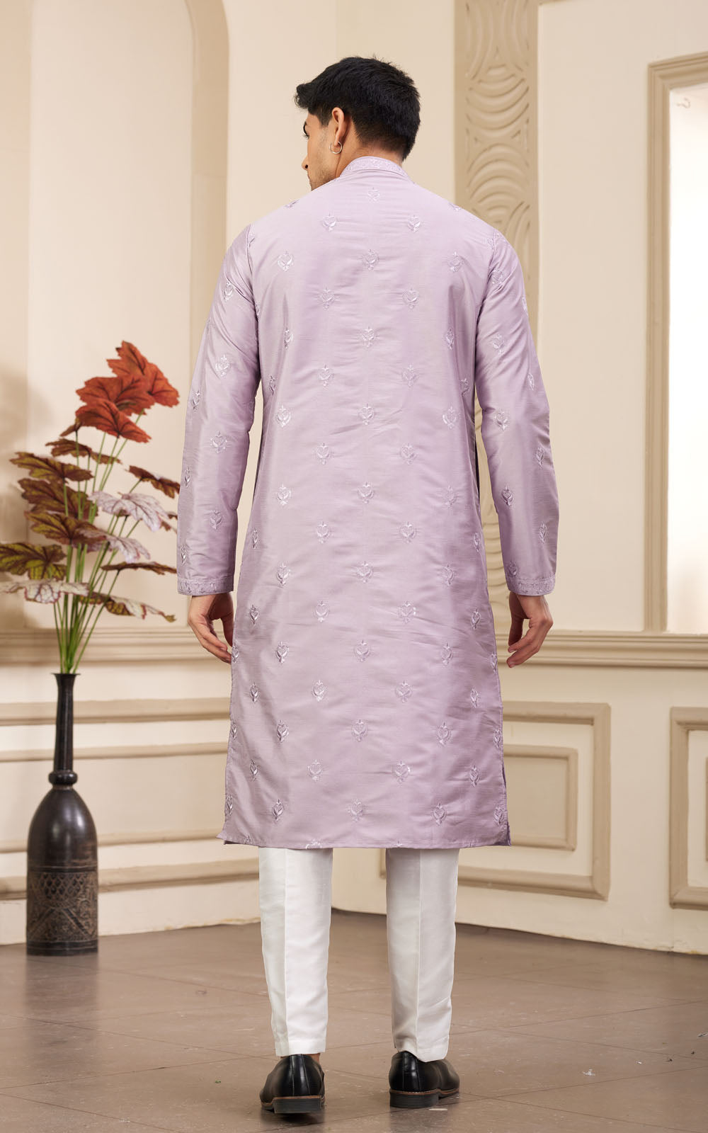 Light Purple Thread Work Art Silk Kurta