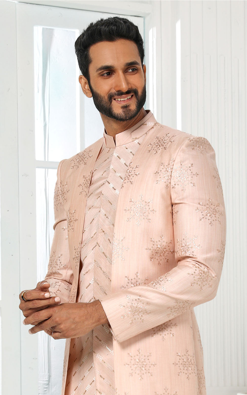 Peach Indo-Western With Jacket 3 Pcs Set