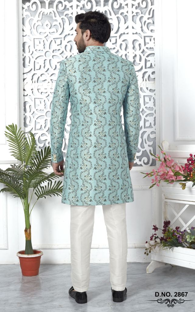 Firozi Jacquard Silk Indo-Western