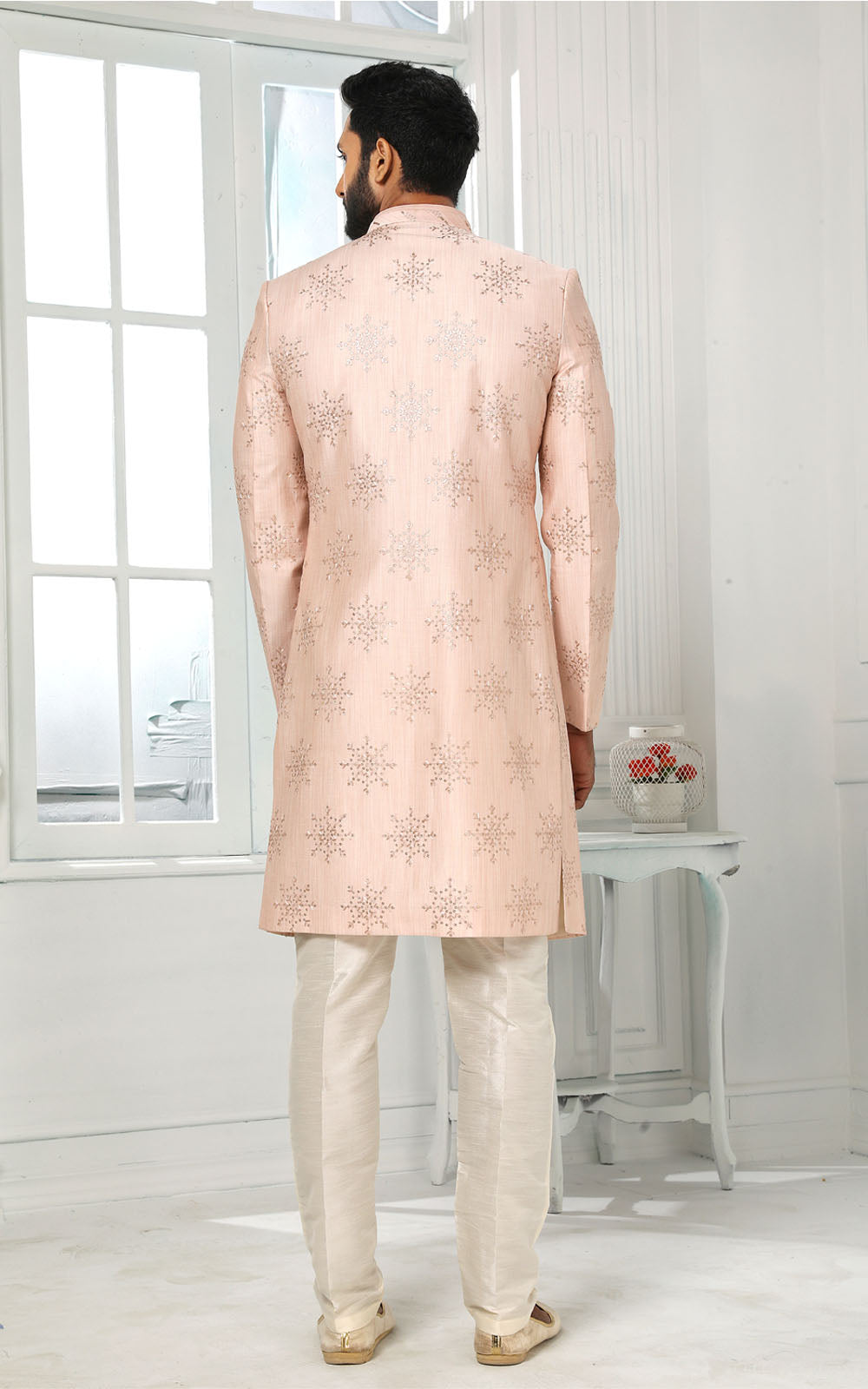 Peach Indo-Western With Jacket 3 Pcs Set