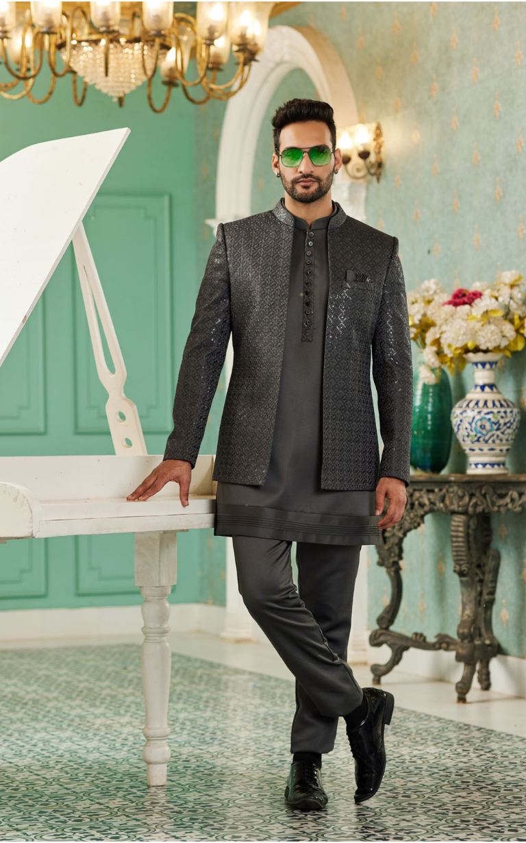 Dark Grey Bandhgala Jodhpuri Suit