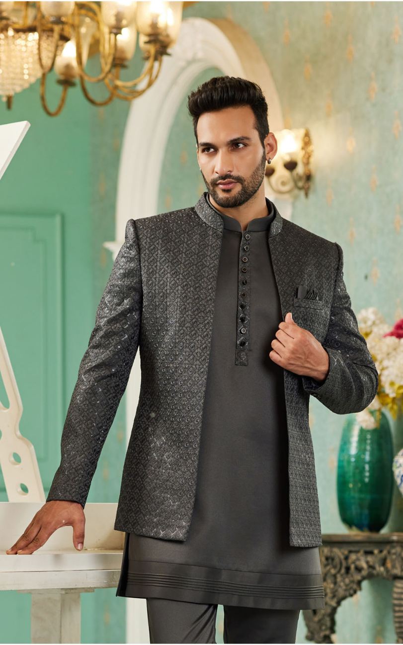 Dark Grey Bandhgala Jodhpuri Suit