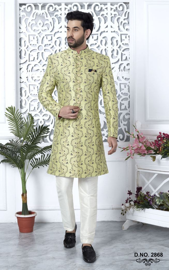 Green Jacquard Silk Indo-Western