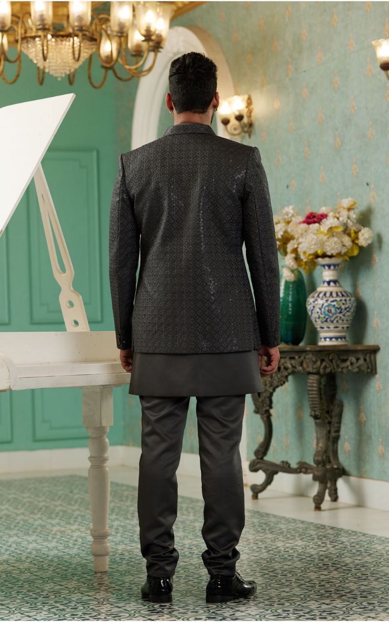 Dark Grey Bandhgala Jodhpuri Suit