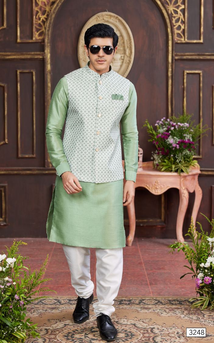 Green Kurta Pajama – 3 Piece Set for Men