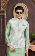 Green Art Silk Waist Coat