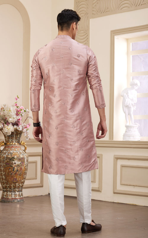 Brown Thread Work Art Silk Kurta