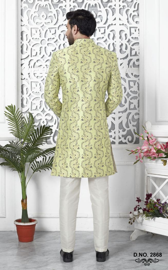 Green Jacquard Silk Indo-Western