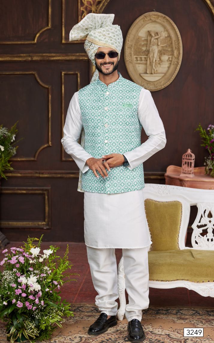 Green Kurta Pajama 3 Pcs Set