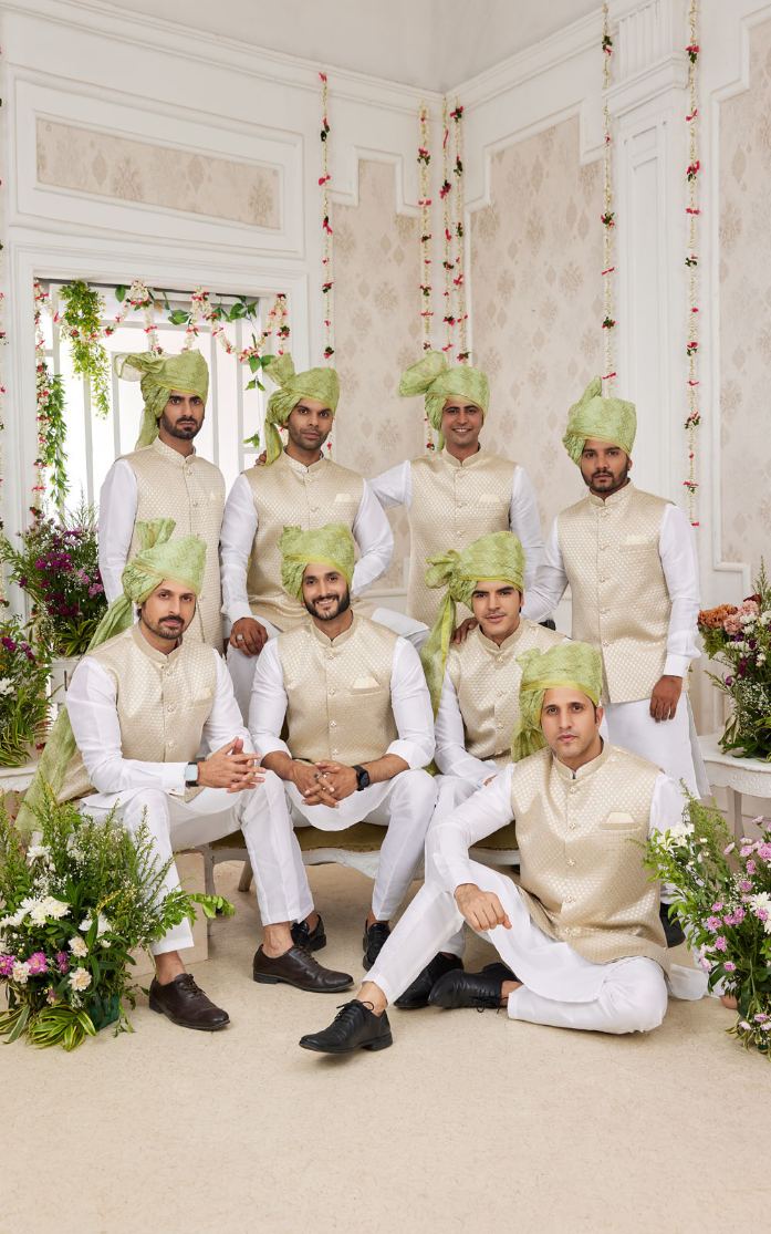 Off White Kurta Pajama With Jacket 3 Pcs