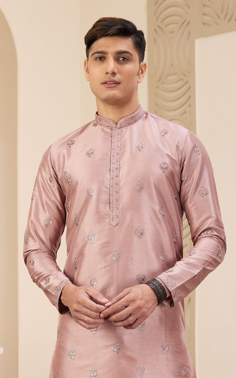 Brown Thread Work Art Silk Kurta