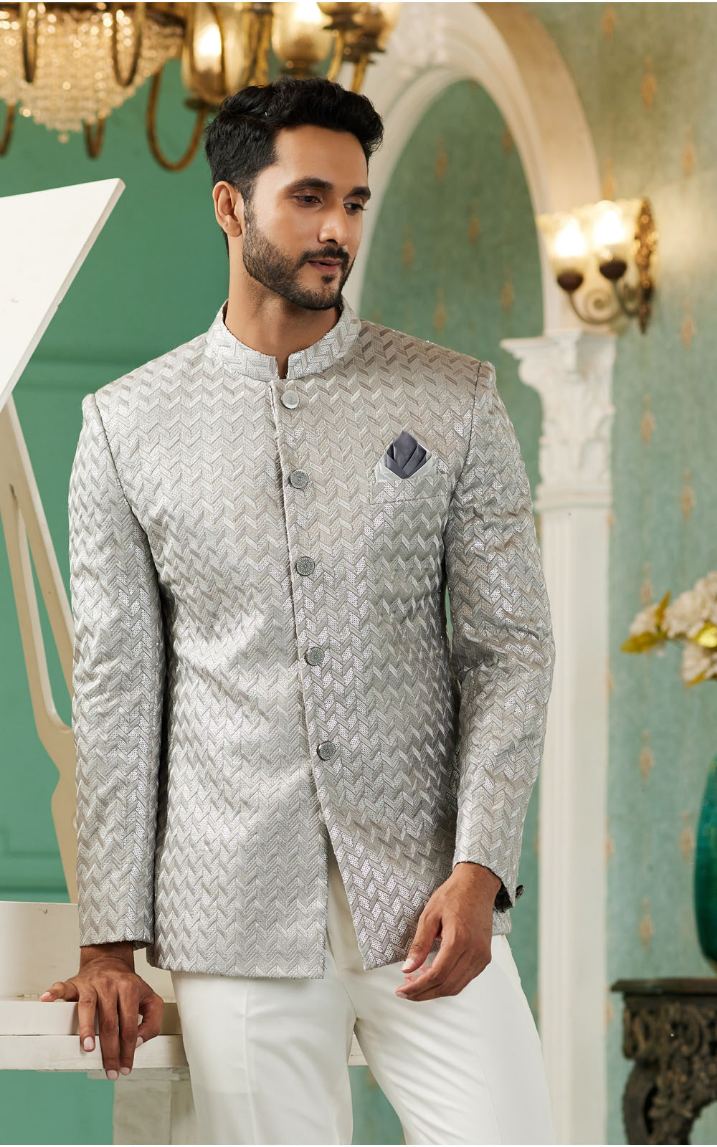 Grey Bandhgala Jodhpuri Suit