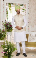 Off White Kurta Pajama With Jacket 3 Pcs Set