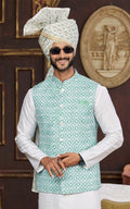 Green Art Silk Waist Coat