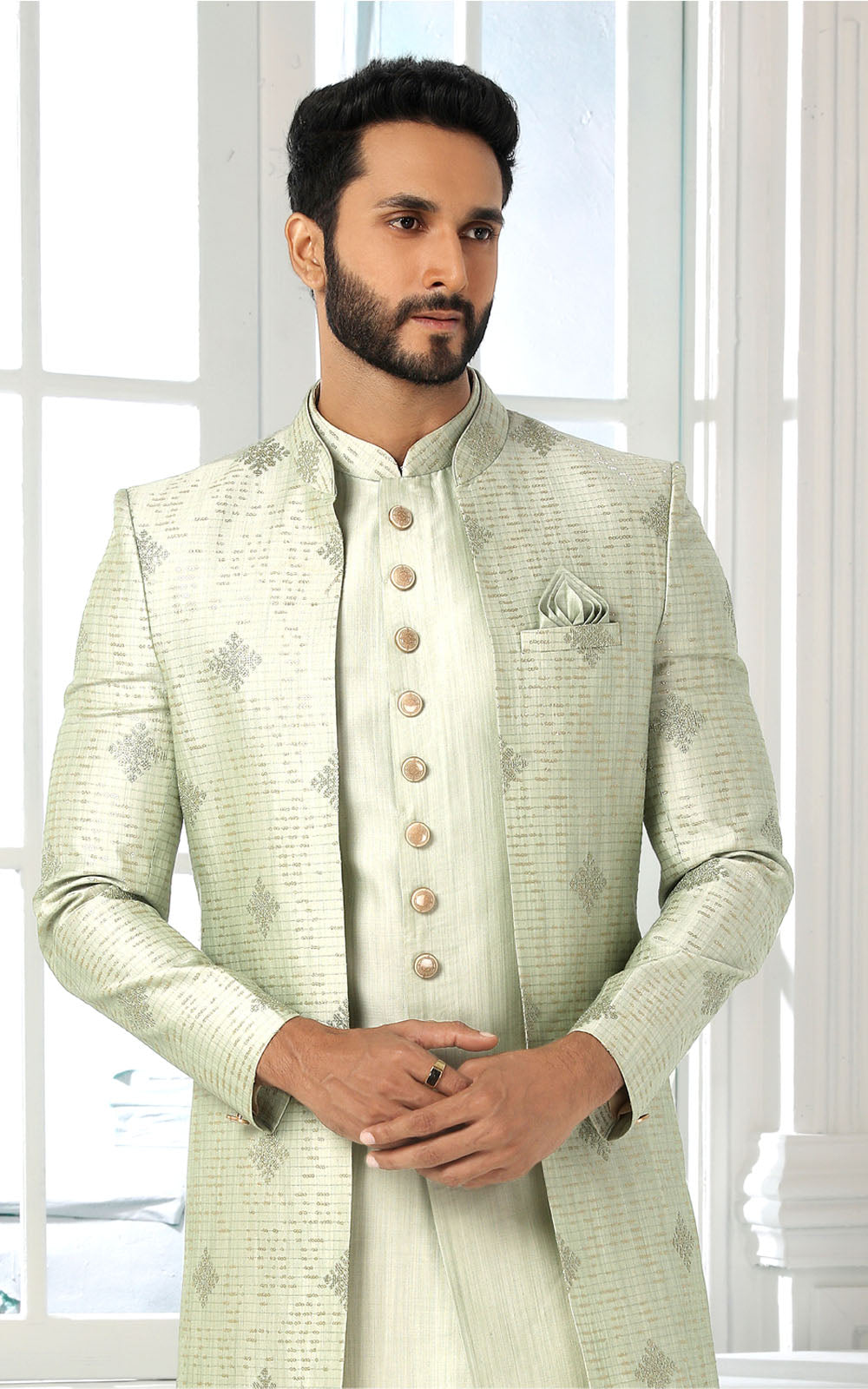 Pista Green Indo-Western With Jacket 3 Pcs Set