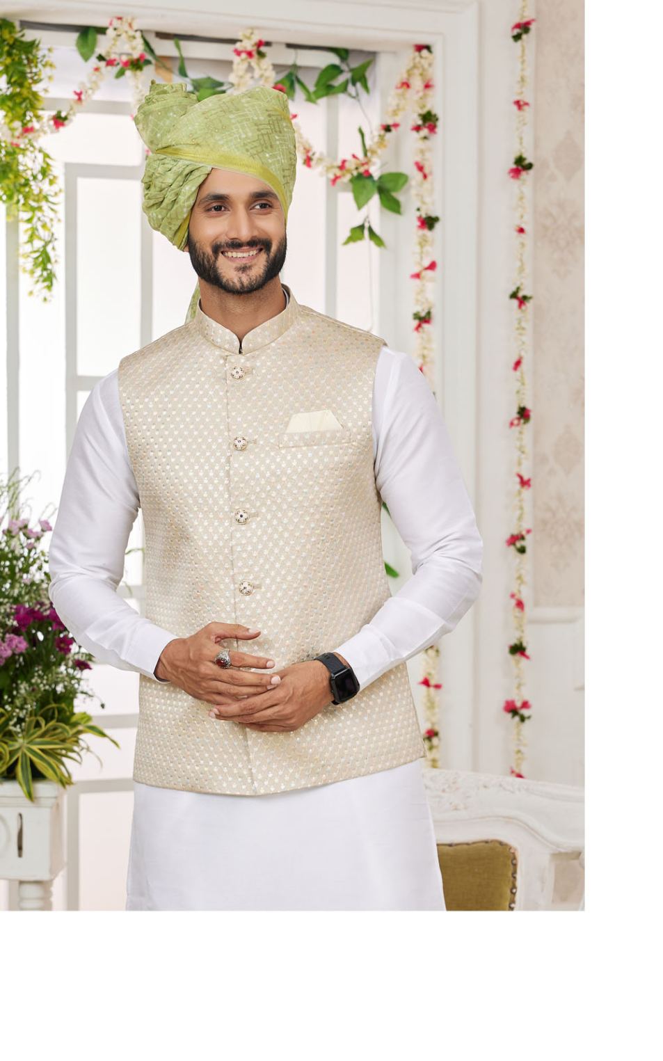 Off White Kurta Pajama With Waistcoat 3 Pcs Set