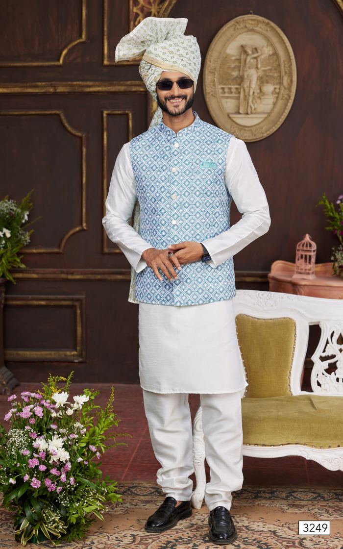 Blue Kurta Pajama 3 Pcs Set