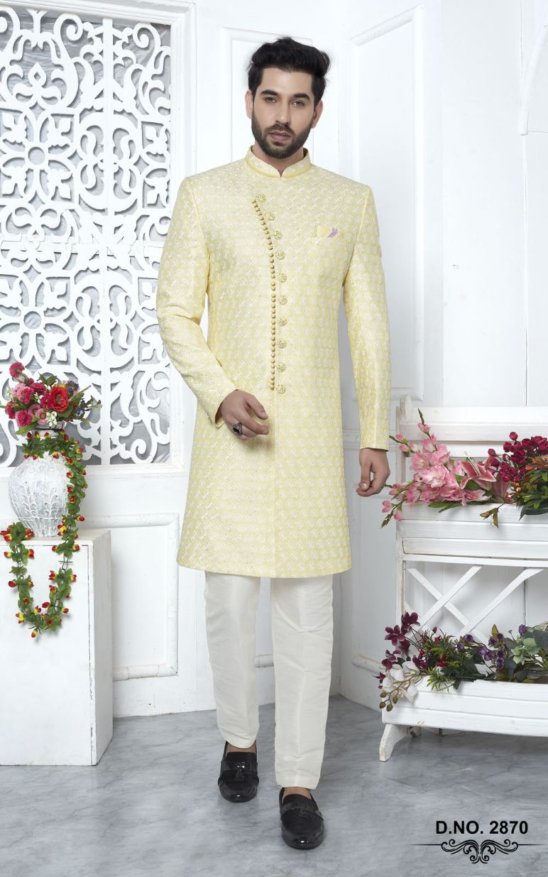 Yellow Art Silk Indo-Western