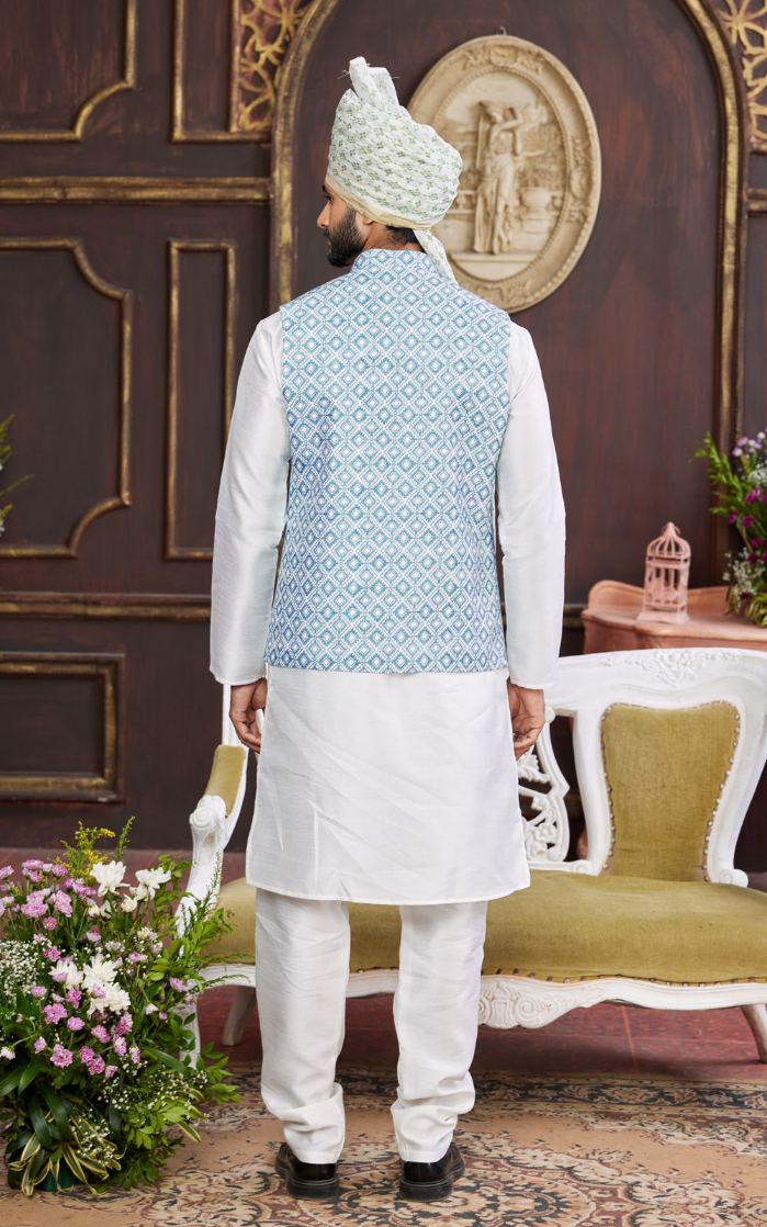 Blue Kurta Pajama 3 Pcs Set