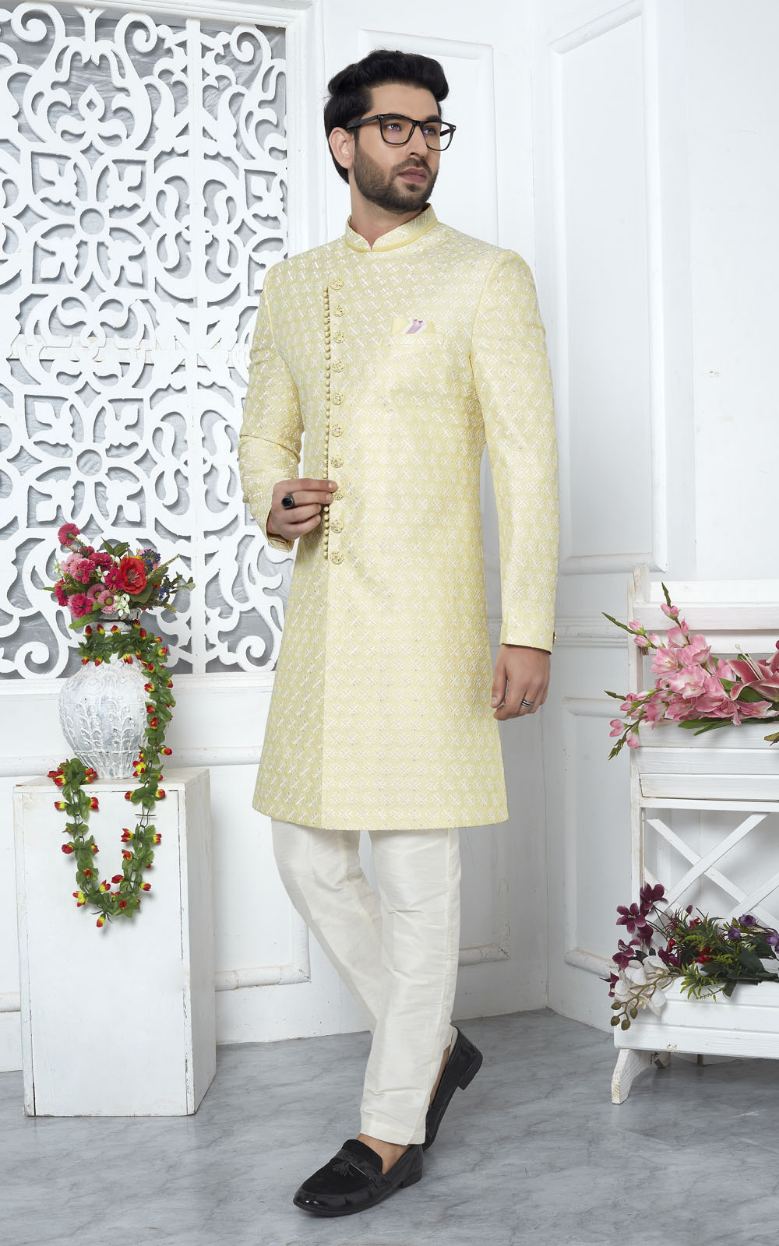 Yellow Art Silk Indo-Western