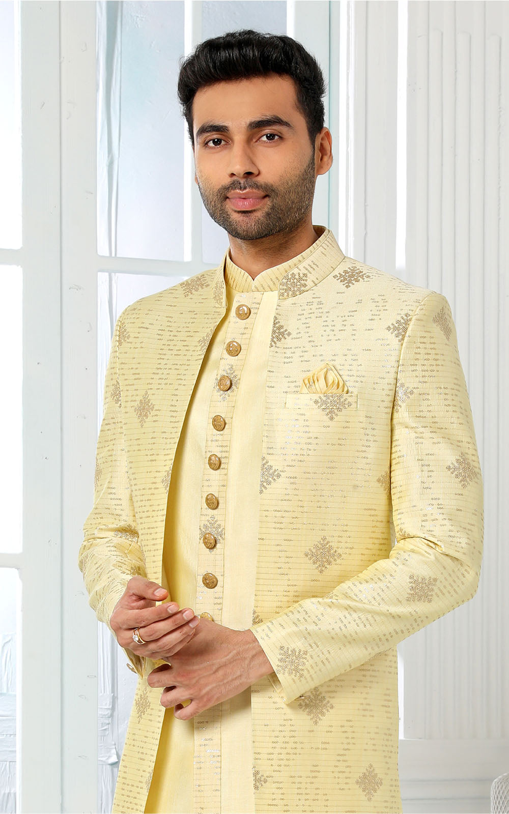 Light Yellow Indo-Western With Jacket 3 Pcs Set