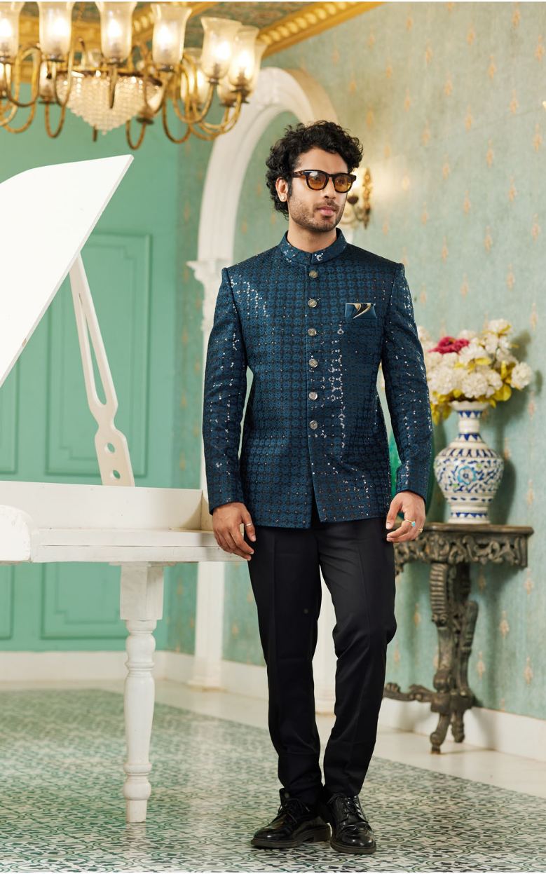 Teal Green Bandhgala Jodhpuri Suit