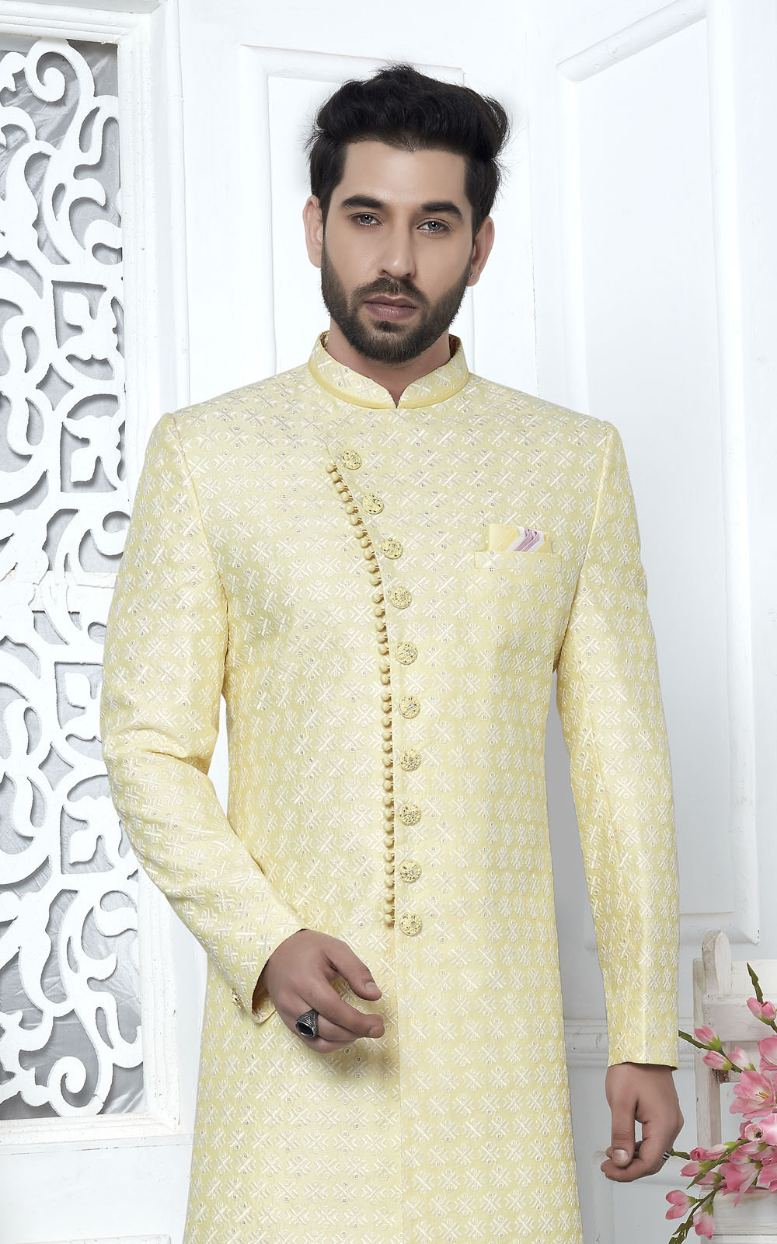 Yellow Art Silk Indo-Western