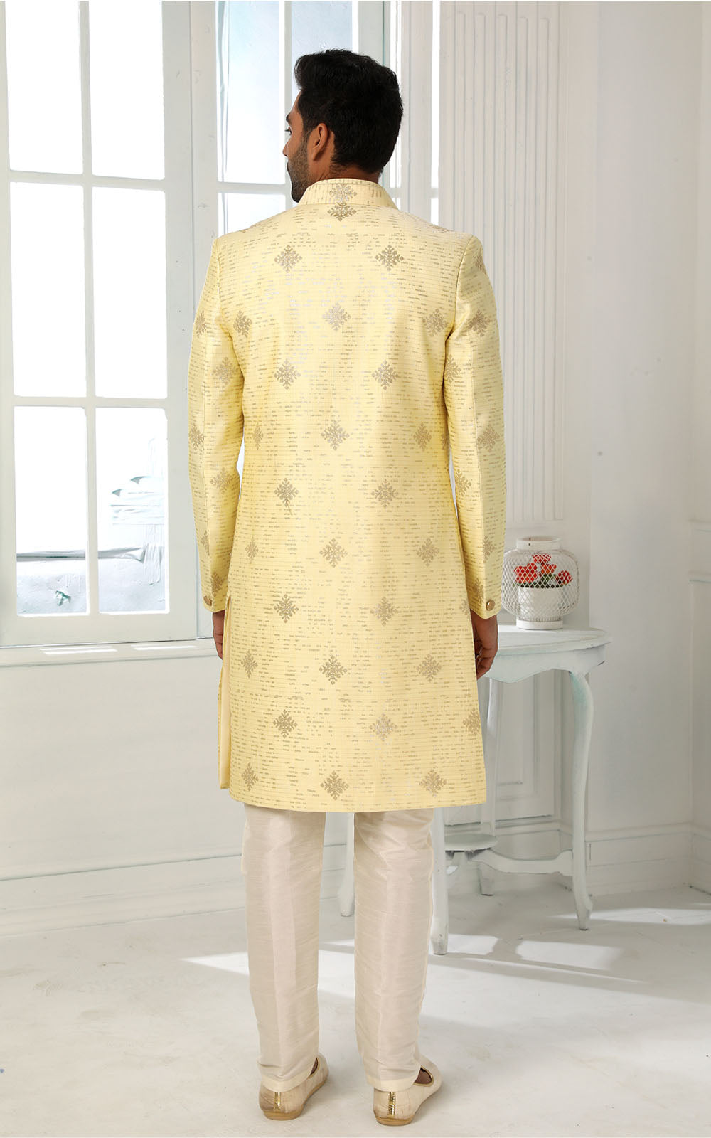 Light Yellow Indo-Western With Jacket 3 Pcs Set