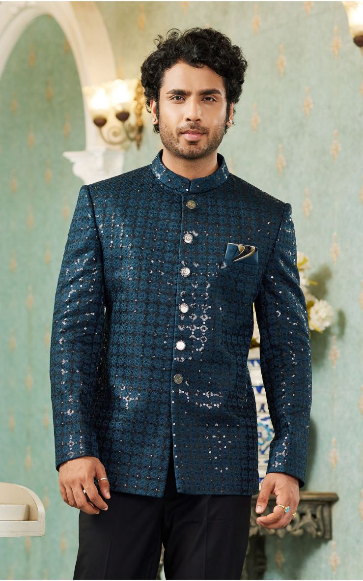 Teal Green Bandhgala Jodhpuri Suit
