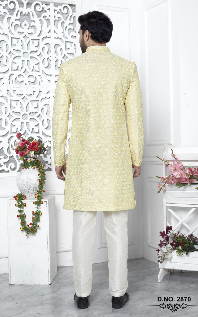 Yellow Art Silk Indo-Western