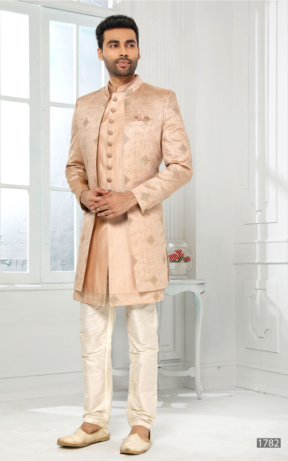 Peach Indo-Western With Jacket 3 Pcs Set