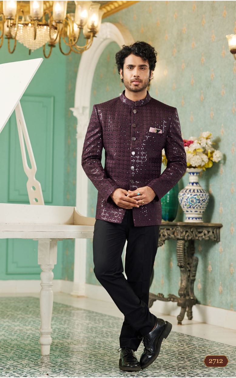 Wine Bandhgala Jodhpuri Suit
