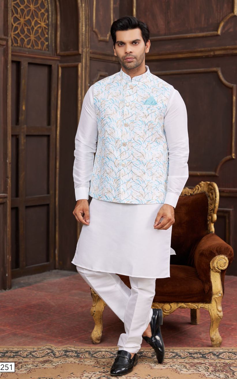 Blue Kurta Pajama 3 Pcs Set