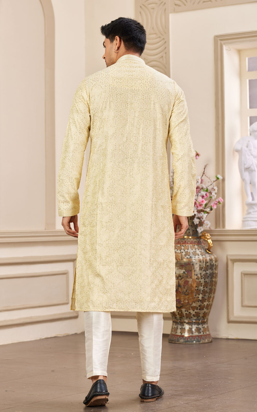 Yellow Thread Work Art Silk Kurta