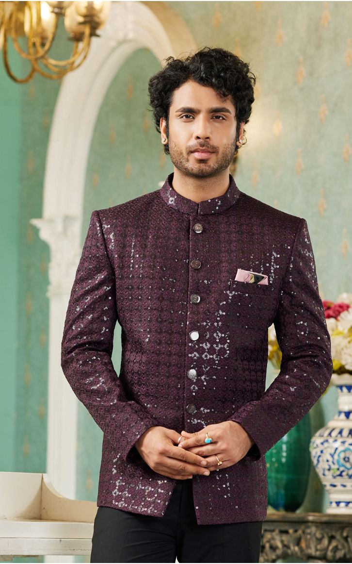 Wine Bandhgala Jodhpuri Suit