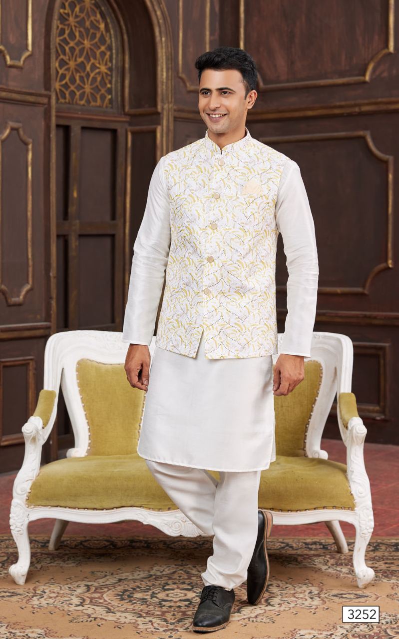 Yellow Kurta Pajama 3 Pcs Set