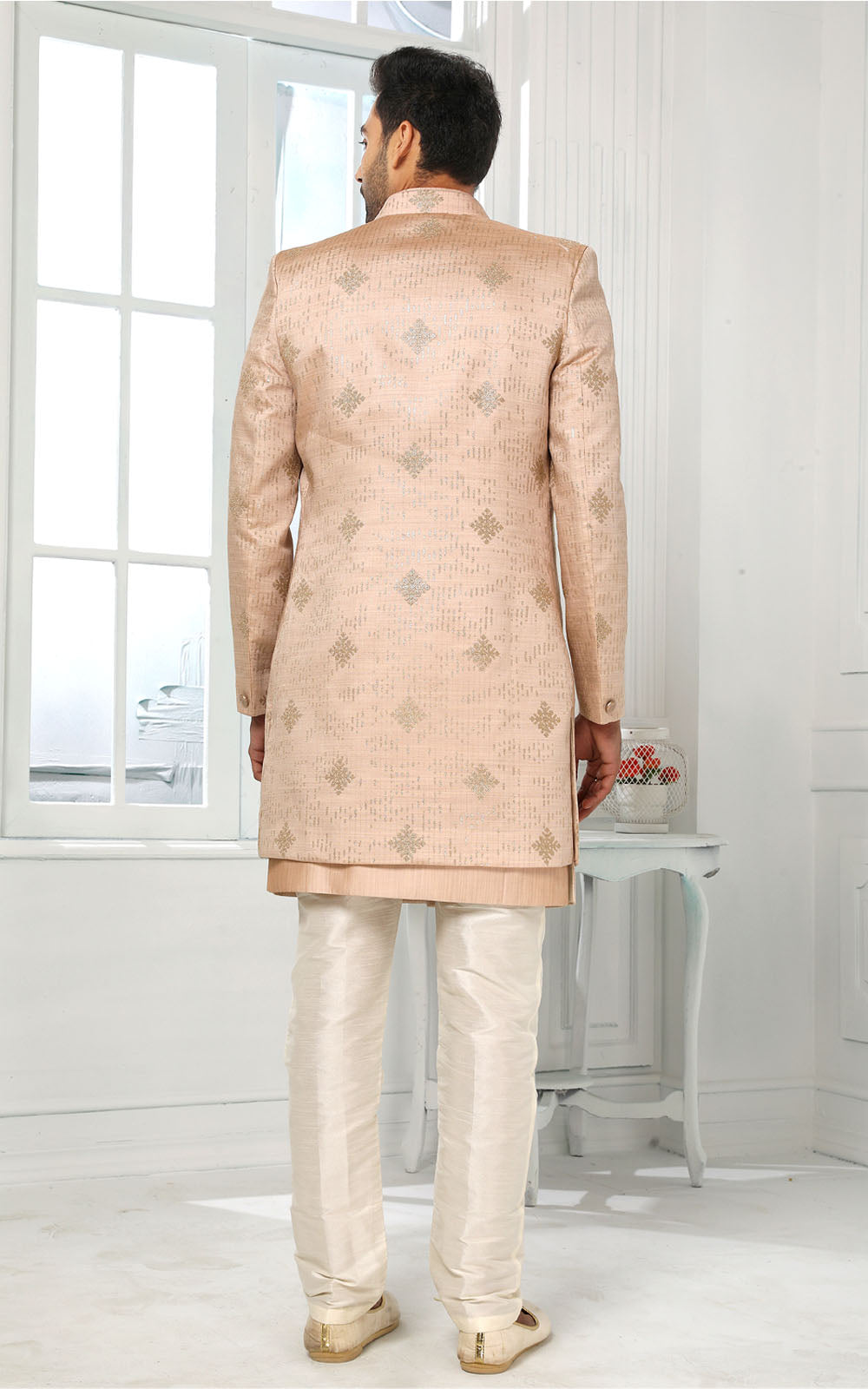 Peach Indo-Western With Jacket 3 Pcs Set